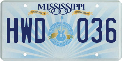 MS license plate HWD036