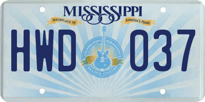 MS license plate HWD037