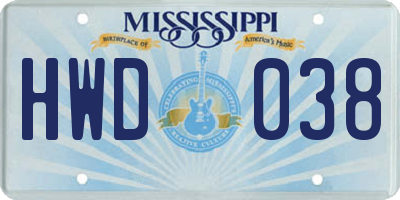 MS license plate HWD038