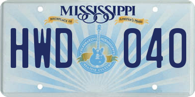 MS license plate HWD040