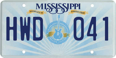 MS license plate HWD041