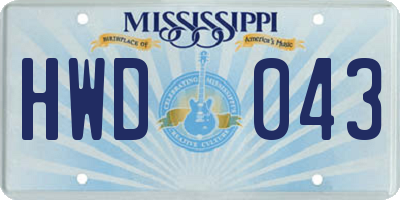 MS license plate HWD043
