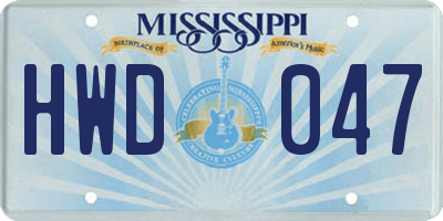 MS license plate HWD047
