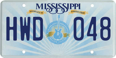 MS license plate HWD048