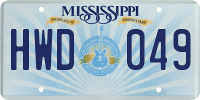 MS license plate HWD049