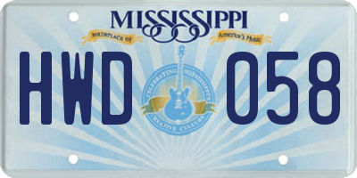 MS license plate HWD058
