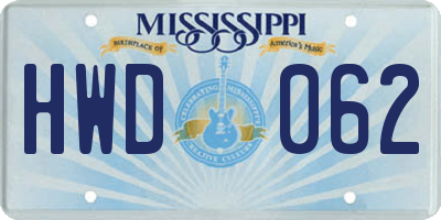 MS license plate HWD062