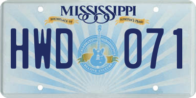 MS license plate HWD071