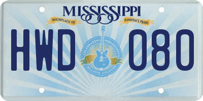 MS license plate HWD080