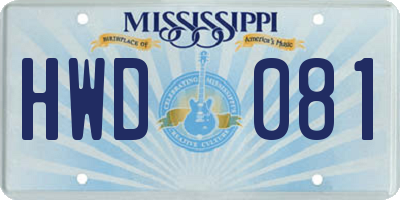 MS license plate HWD081