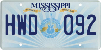 MS license plate HWD092
