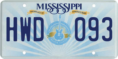 MS license plate HWD093