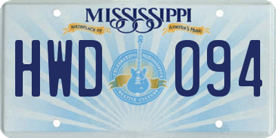 MS license plate HWD094