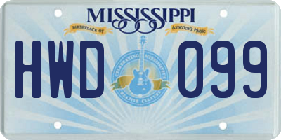 MS license plate HWD099