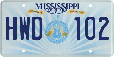 MS license plate HWD102
