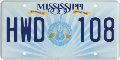 MS license plate HWD108