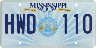 MS license plate HWD110
