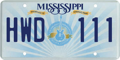 MS license plate HWD111