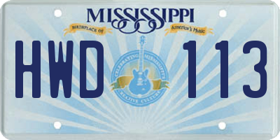 MS license plate HWD113