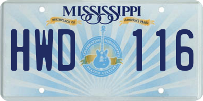 MS license plate HWD116