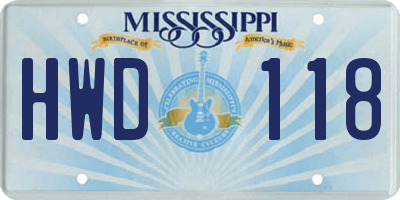 MS license plate HWD118