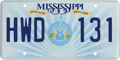 MS license plate HWD131