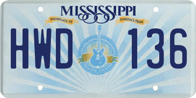 MS license plate HWD136