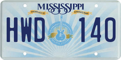 MS license plate HWD140