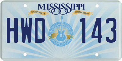 MS license plate HWD143