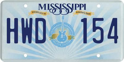 MS license plate HWD154