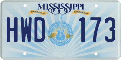 MS license plate HWD173