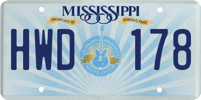 MS license plate HWD178