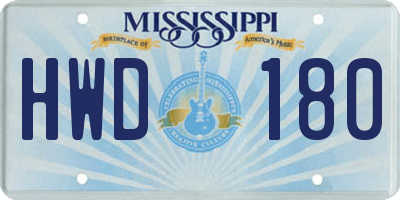 MS license plate HWD180