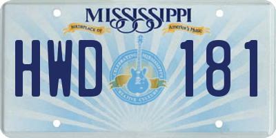 MS license plate HWD181