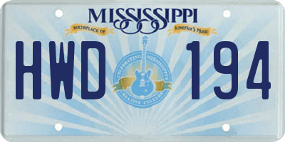 MS license plate HWD194