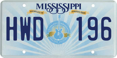MS license plate HWD196