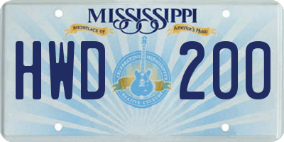 MS license plate HWD200