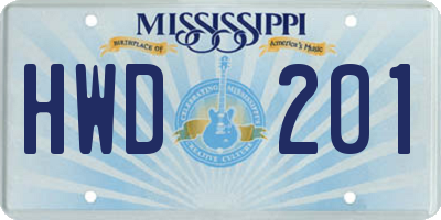 MS license plate HWD201