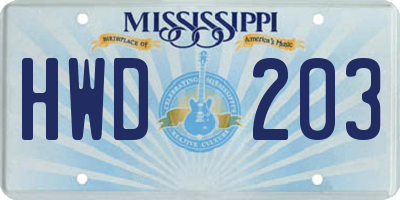 MS license plate HWD203