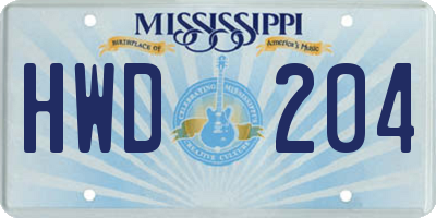 MS license plate HWD204
