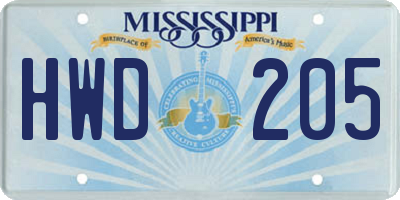 MS license plate HWD205