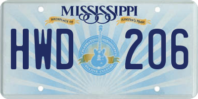 MS license plate HWD206