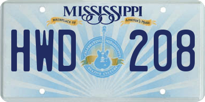 MS license plate HWD208