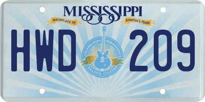 MS license plate HWD209