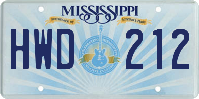 MS license plate HWD212