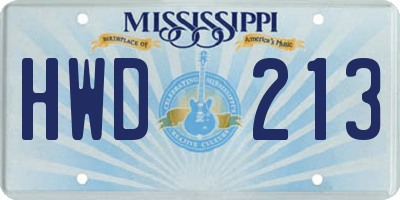 MS license plate HWD213