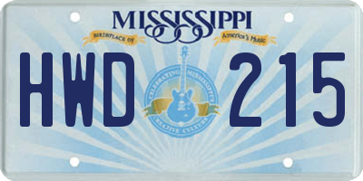 MS license plate HWD215