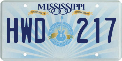 MS license plate HWD217
