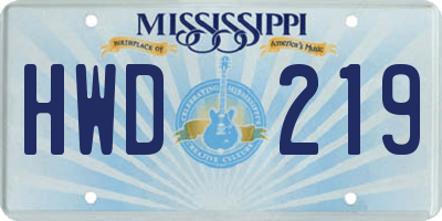 MS license plate HWD219