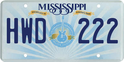 MS license plate HWD222